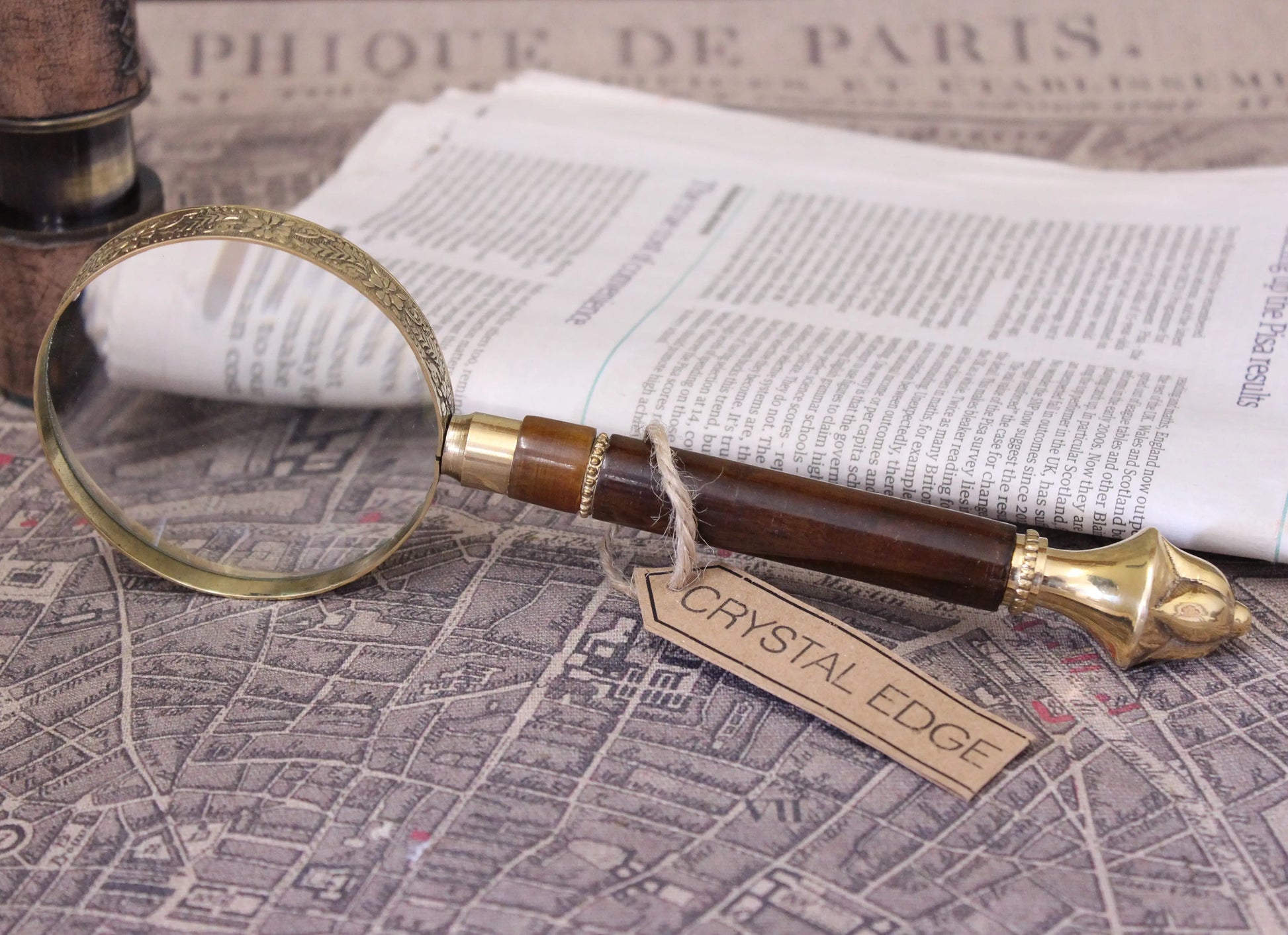 Pune Vintage Magnifying Glass Brass Filigree Handle Side View