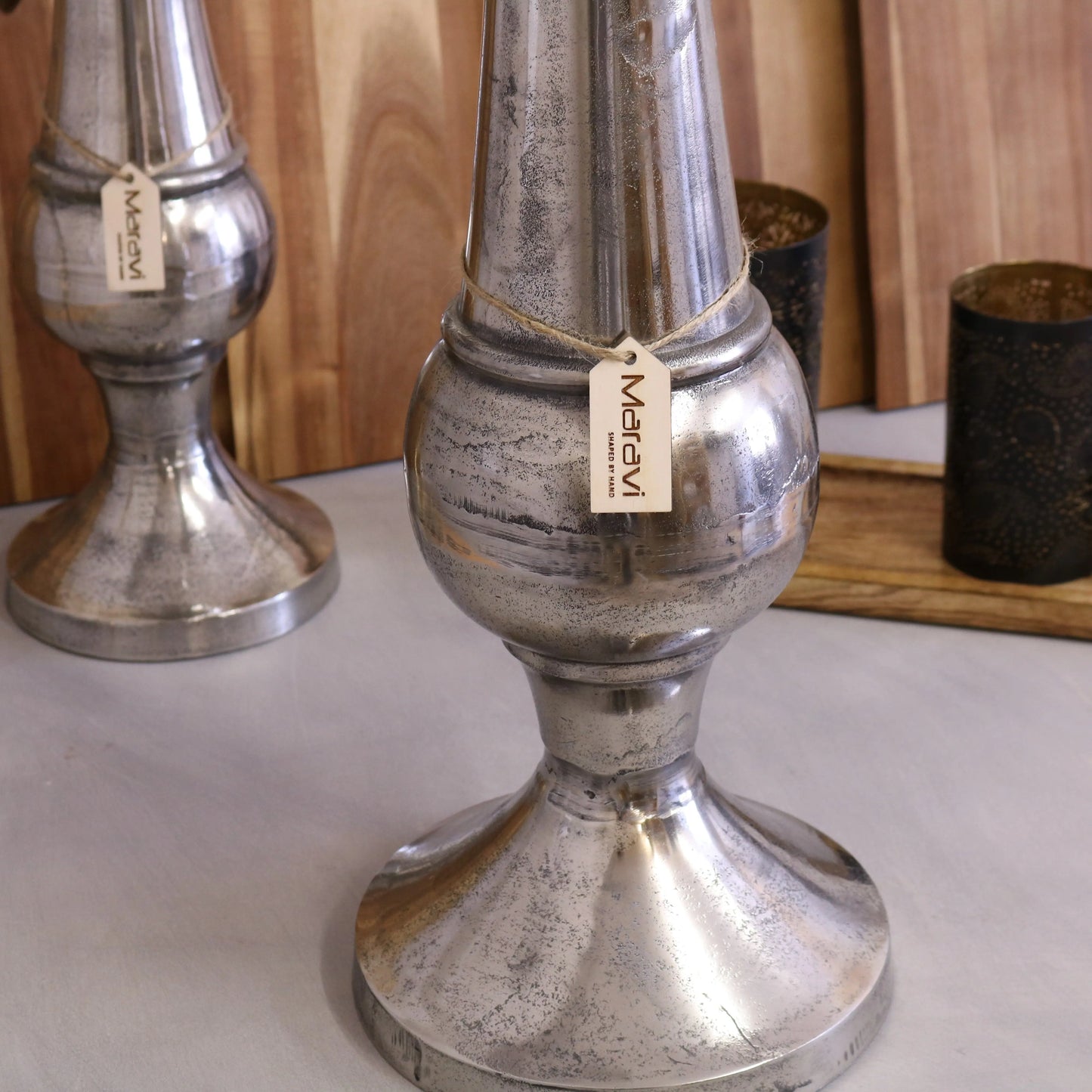 Meda Decorative Tall Metal Vase Large Size Base Closeup