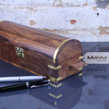 Dala Chest Style Pen Box with Secret Compartment Closeup