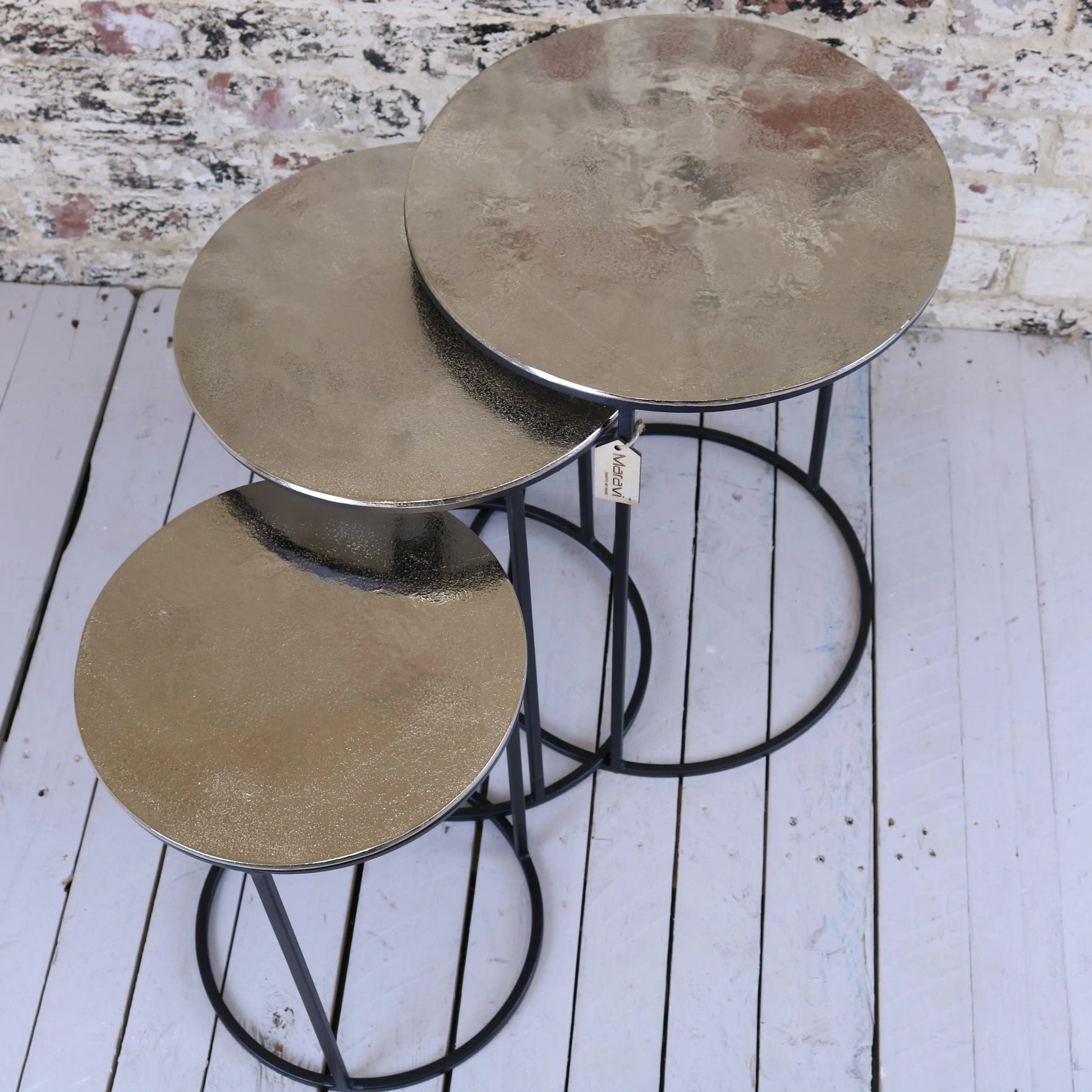 Karari Silver Metal Round Nest of Tables Set of 3 Top View No Props