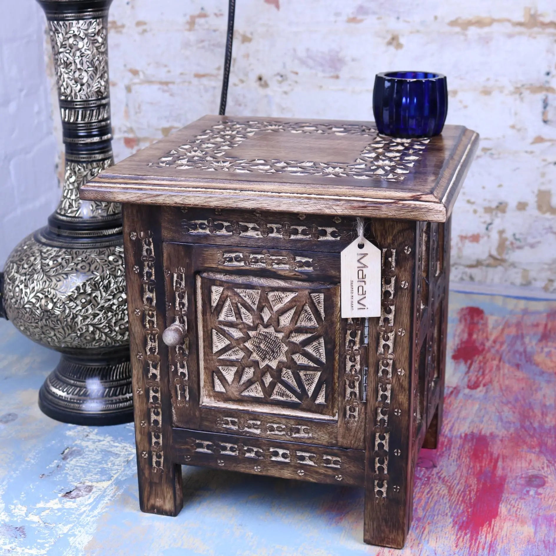 Mehanadi Wooden 30cm Hand Carved Moroccan Style Table - Main Image