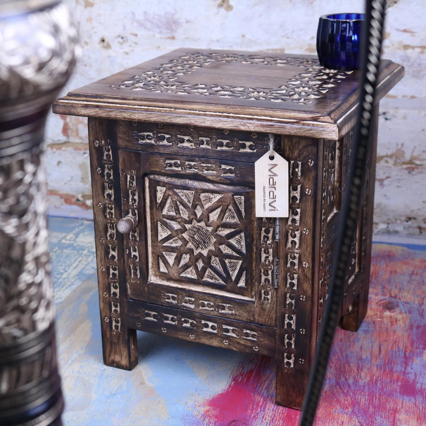 Mehanadi Wooden 30cm Hand Carved Moroccan Style Table - Alternative Main View