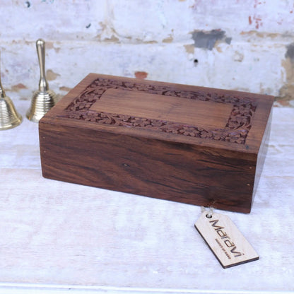 Betwa 20cm Wooden Trinket Box Floral Design Secret Lock Main Image