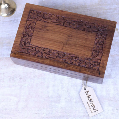 Betwa 20cm Wooden Trinket Box Floral Design Secret Lock Top View