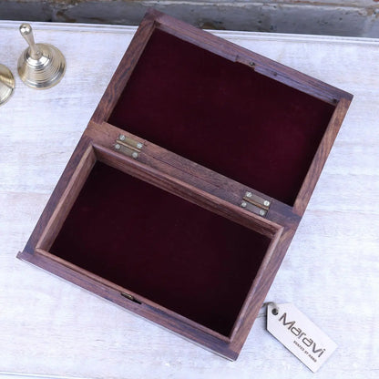 Betwa 20cm Wooden Trinket Box Floral Design Secret Lock Interior Top View