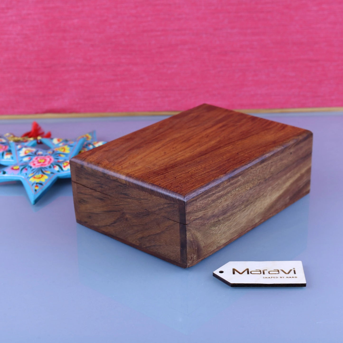Khalka Plain Wooden Storage Boxes Medium Side View