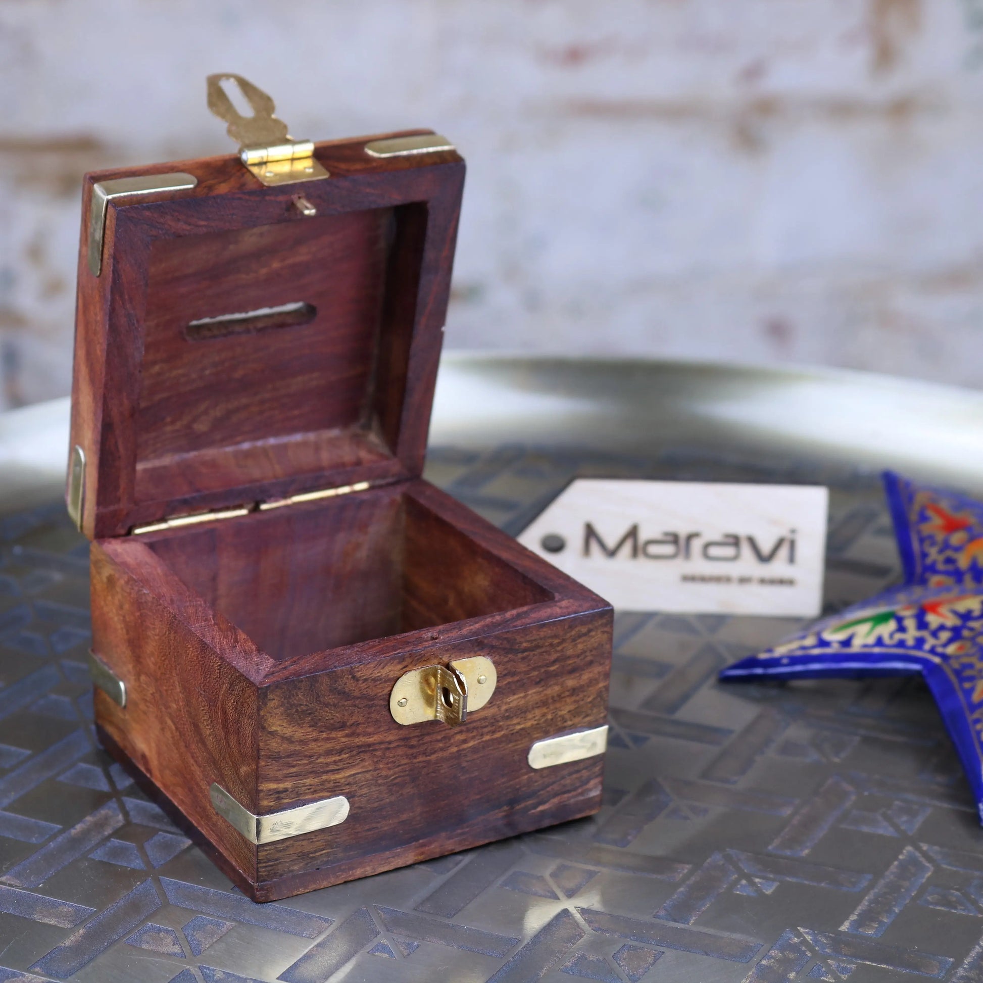 Puria Mini Wooden Money Box Opened Up