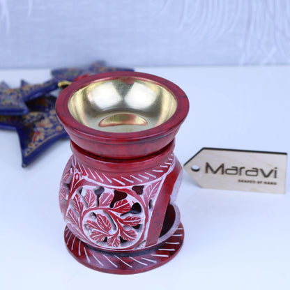 Saral Red Carved Soapstone Oil Burner Top View