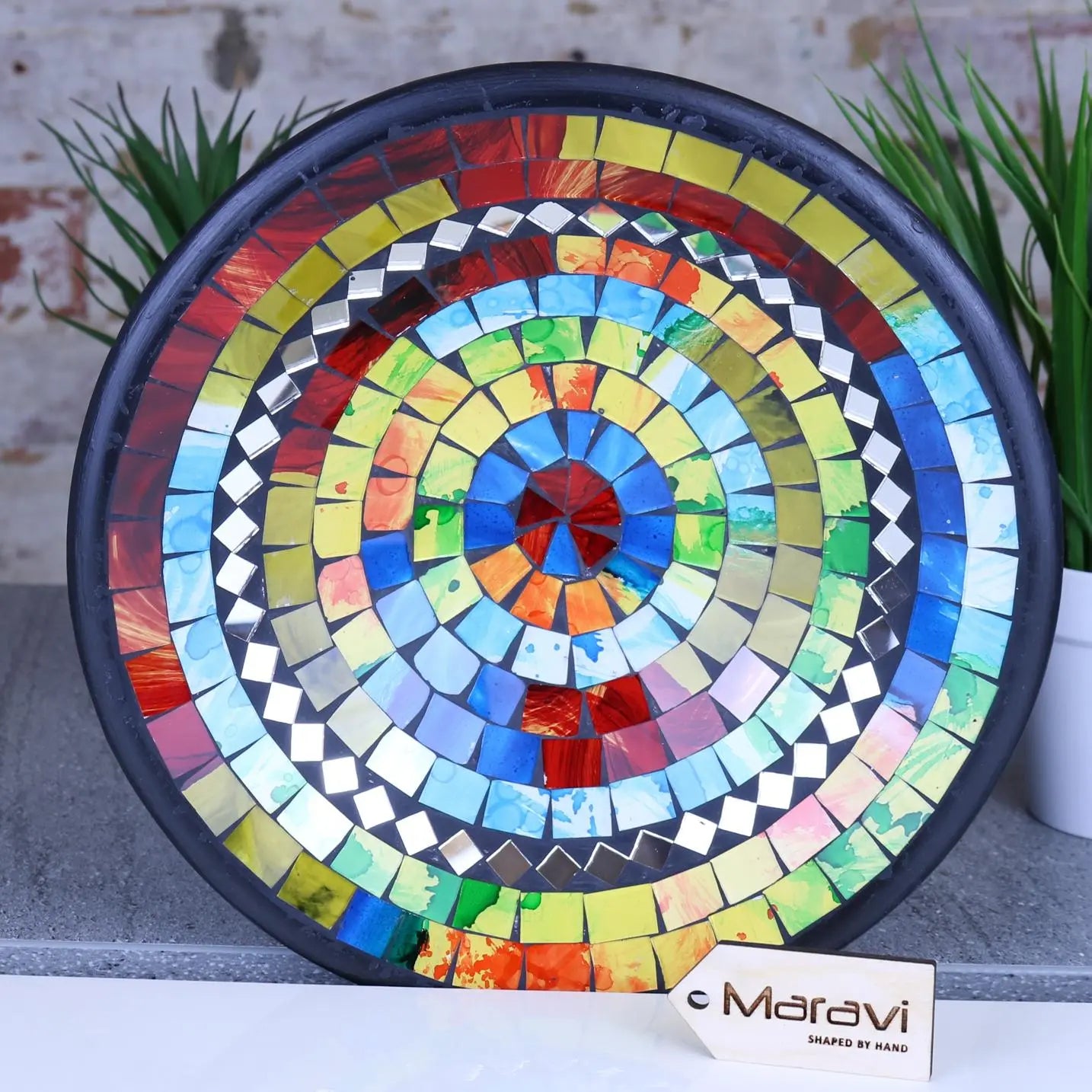 Gadli Mosaic Bowl 28cm Multicolour and Mirrors Upright View