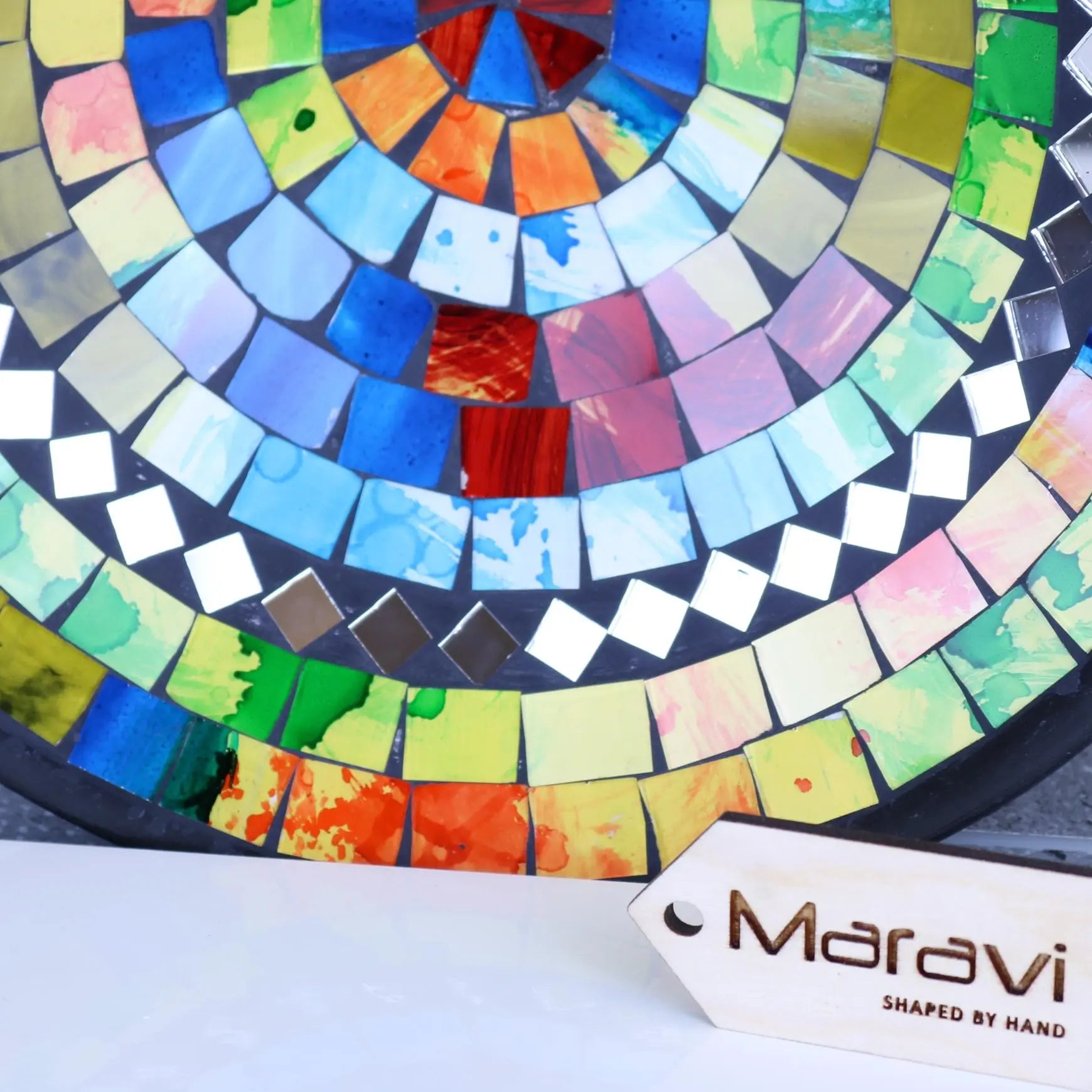 Gadli Mosaic Bowl 28cm Multicolour and Mirrors Closeup of Tiles