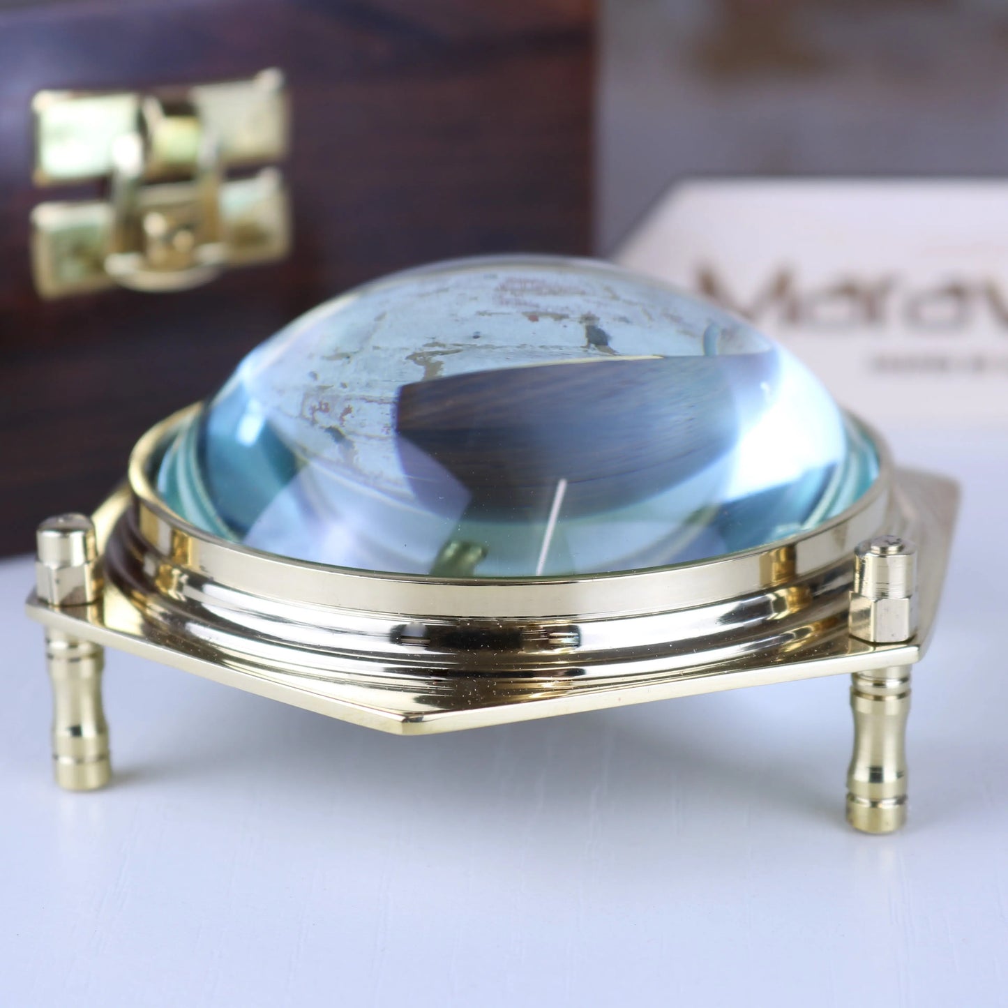 Goli Domed Magnifying Glass Paperweight Closeup of Frame and Dome Glass
