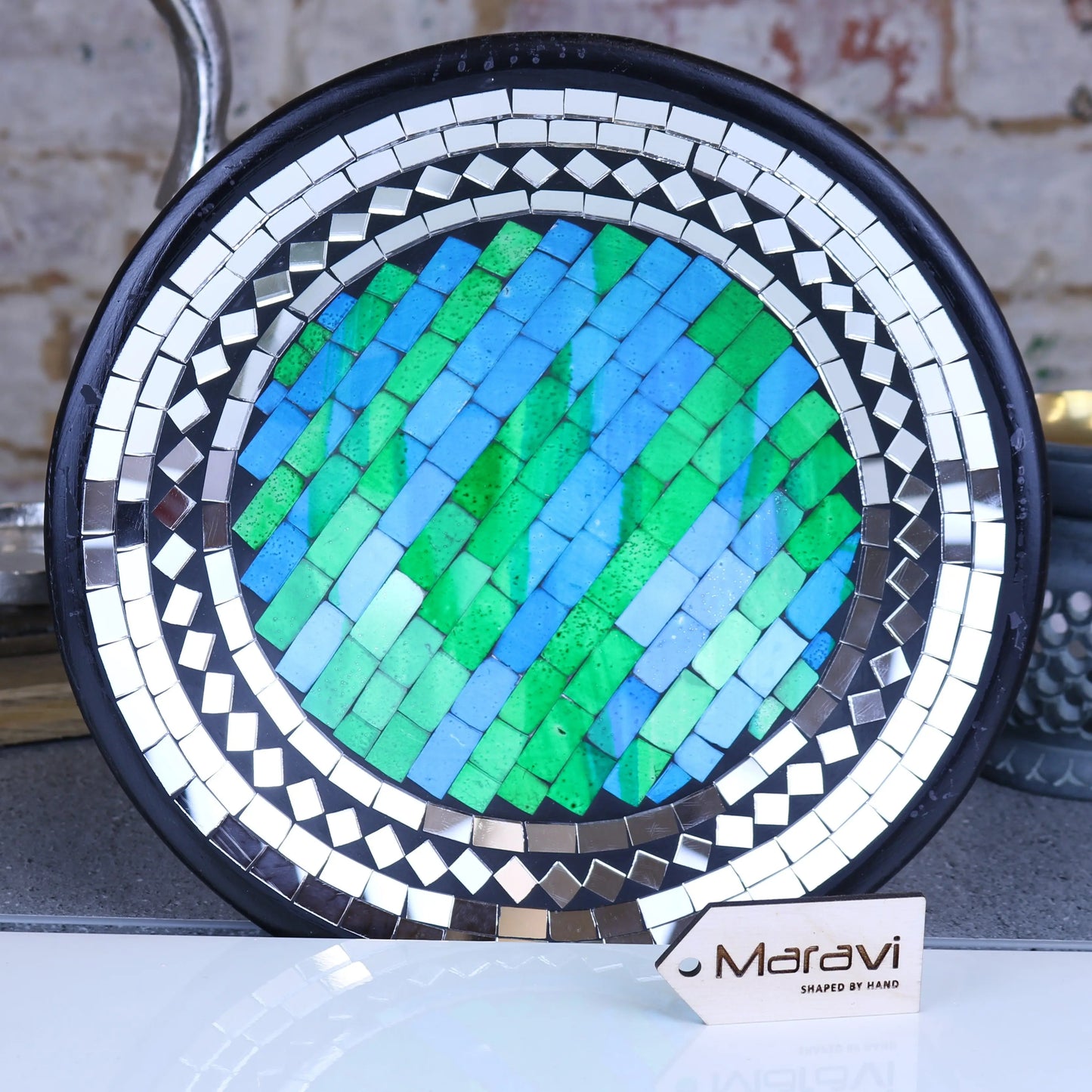 Vill Mosaic Bowl 28cm Turquoise and Mirror Main Image