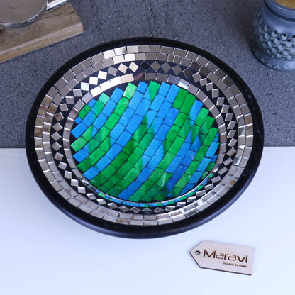Vill Mosaic Bowl 28cm Turquoise and Mirror Top View