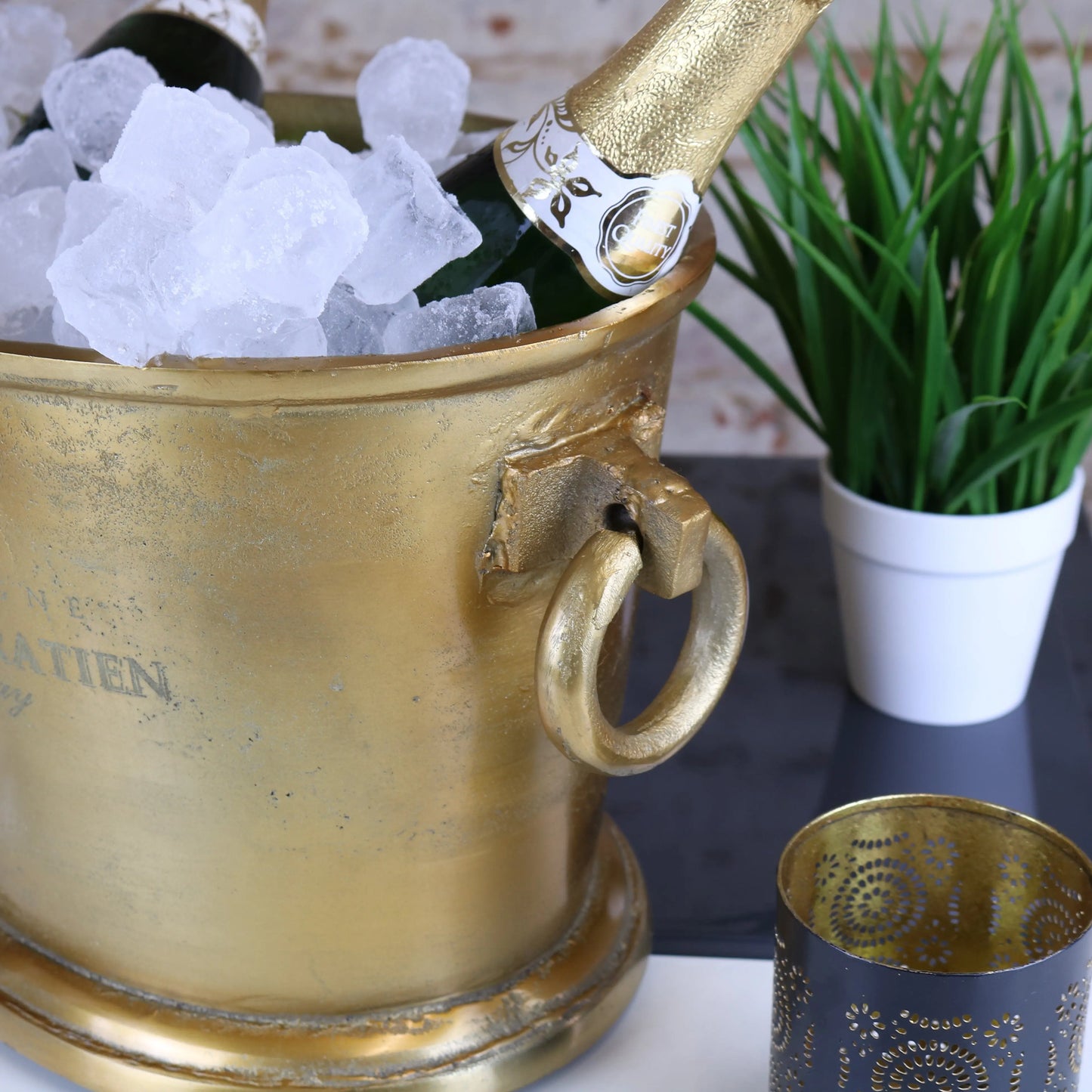 Alfred Gratien Luxury Gold Champagne Cooler Ice Bucket Closeup of Handle