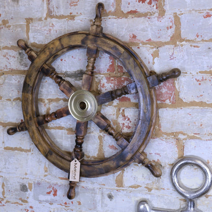 Naav Ships Wheel Natural Wood Colour Large 61cm Angled Main Image