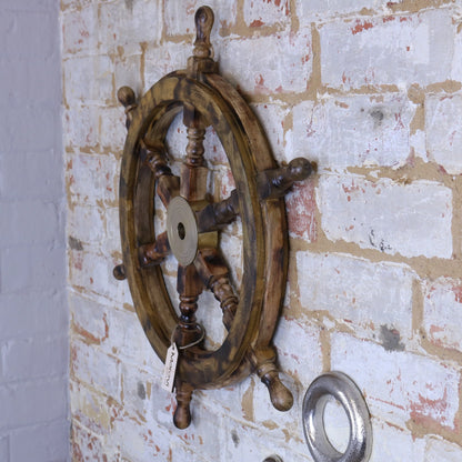 Naav Ships Wheel Natural Wood Colour Large 61cm Side View