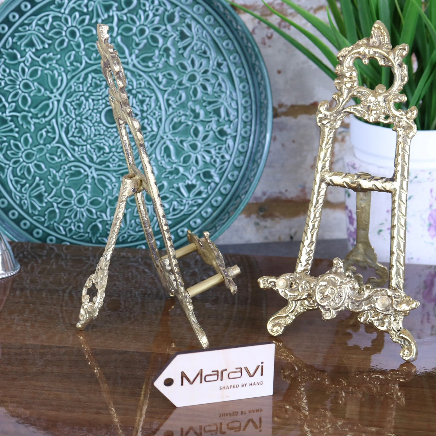 Saramati Small Decorative Brass Display Easels Side View