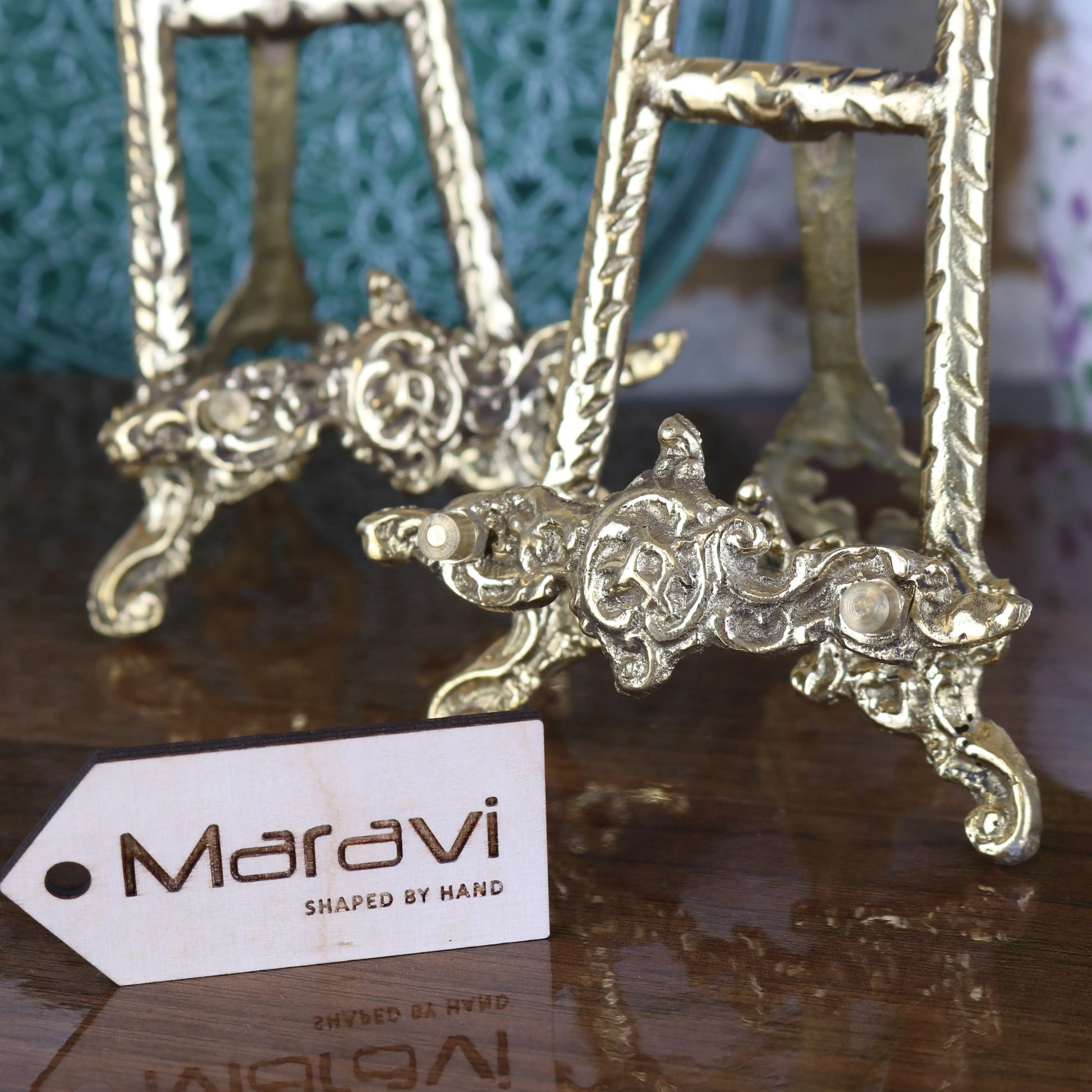 Saramati Small Decorative Brass Display Easels Closeup