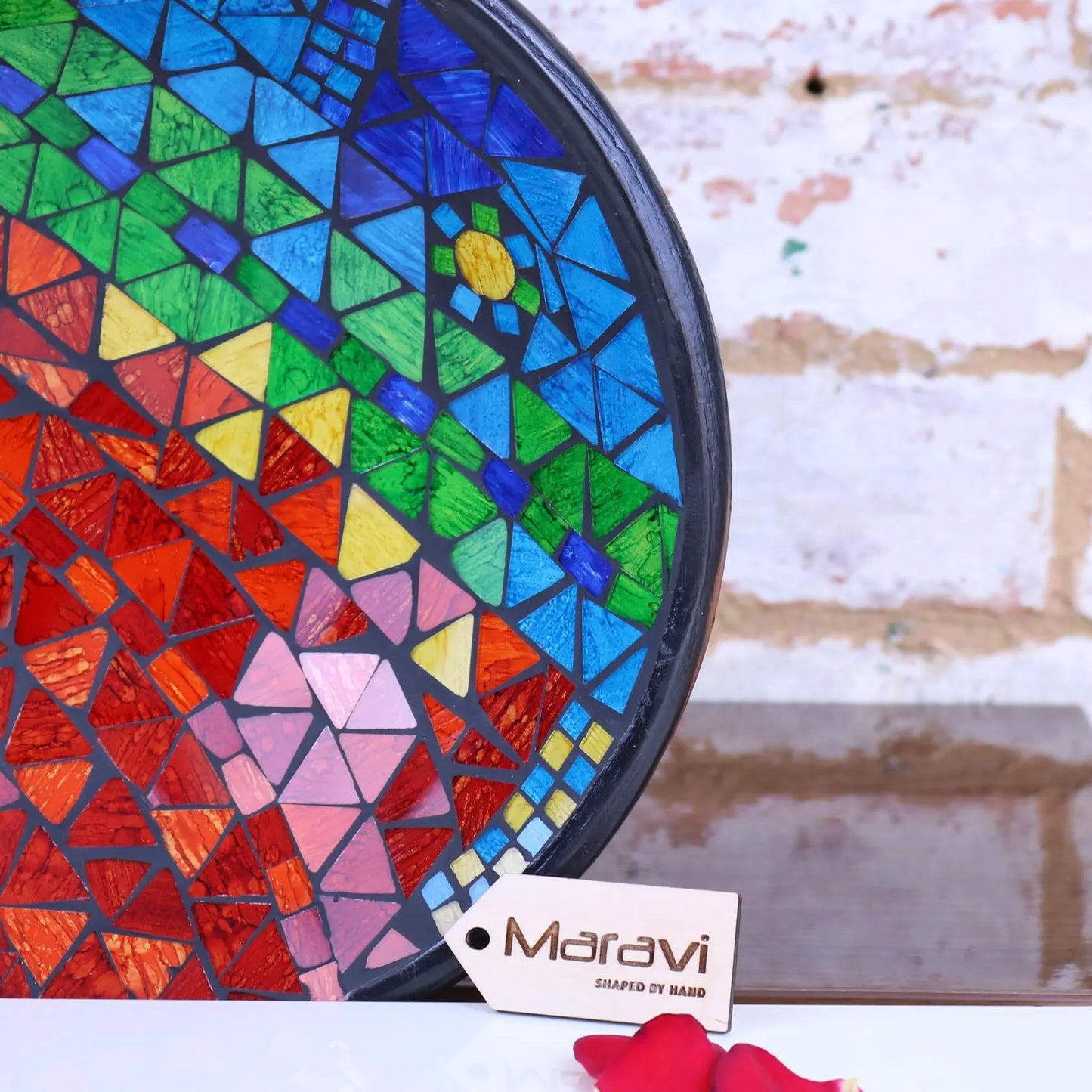 Rania Large Mosaic Bowl Rainbow Multicolour Tile Closeup 2