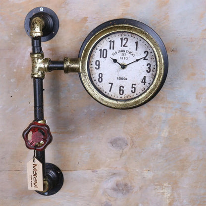 Balpur Industrial Pipe Wall Clock Black and Antique Gold Main Image