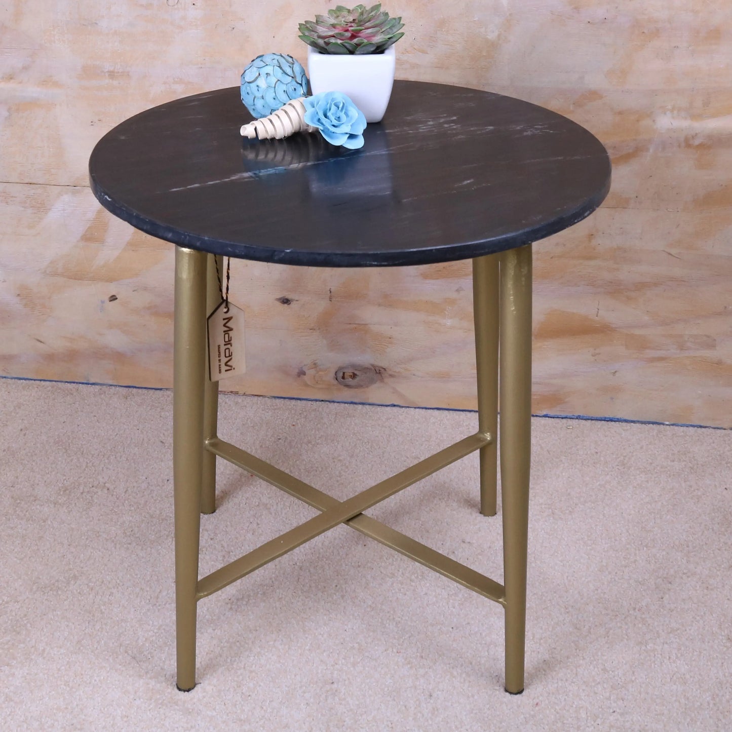Liwal Black Marble Top Table Gold Legs Main View