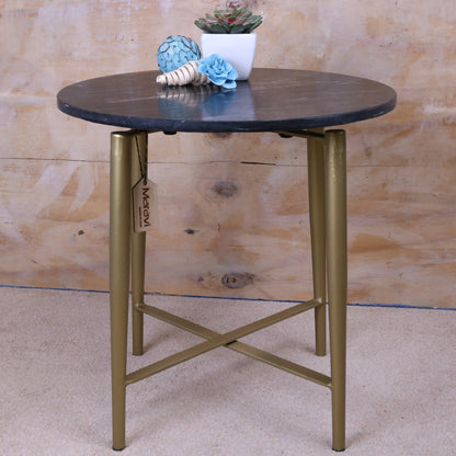 Liwal Black Marble Top Table Gold Legs Side View