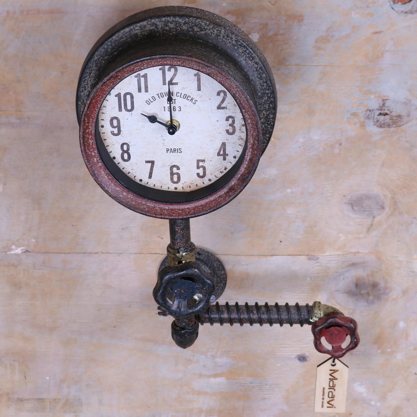 Balpur Industrial Pipe Wall Clock Red and Gold Main Image