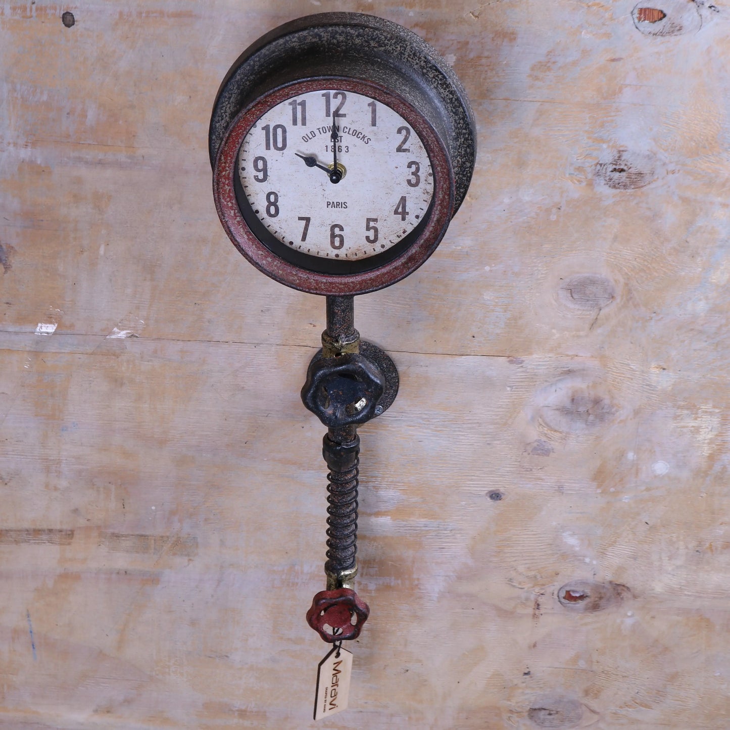 Balpur Industrial Pipe Wall Clock Red and Gold Pipe In Straight Format