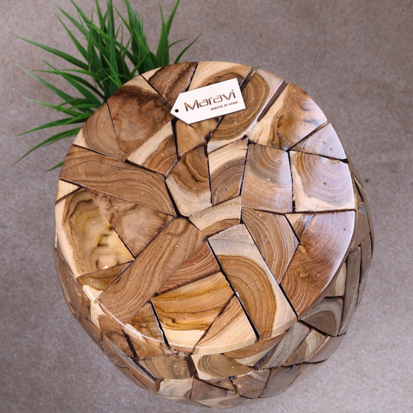 Majra Barrell Shaped Wooden Side Table Top View