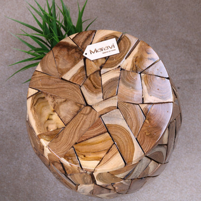 Majra Barrell Shaped Wooden Side Table Top View