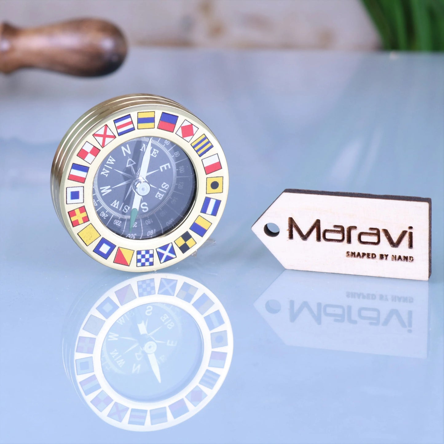 Brass Style Pocket Compass Paperweight Code Flags Main Image
