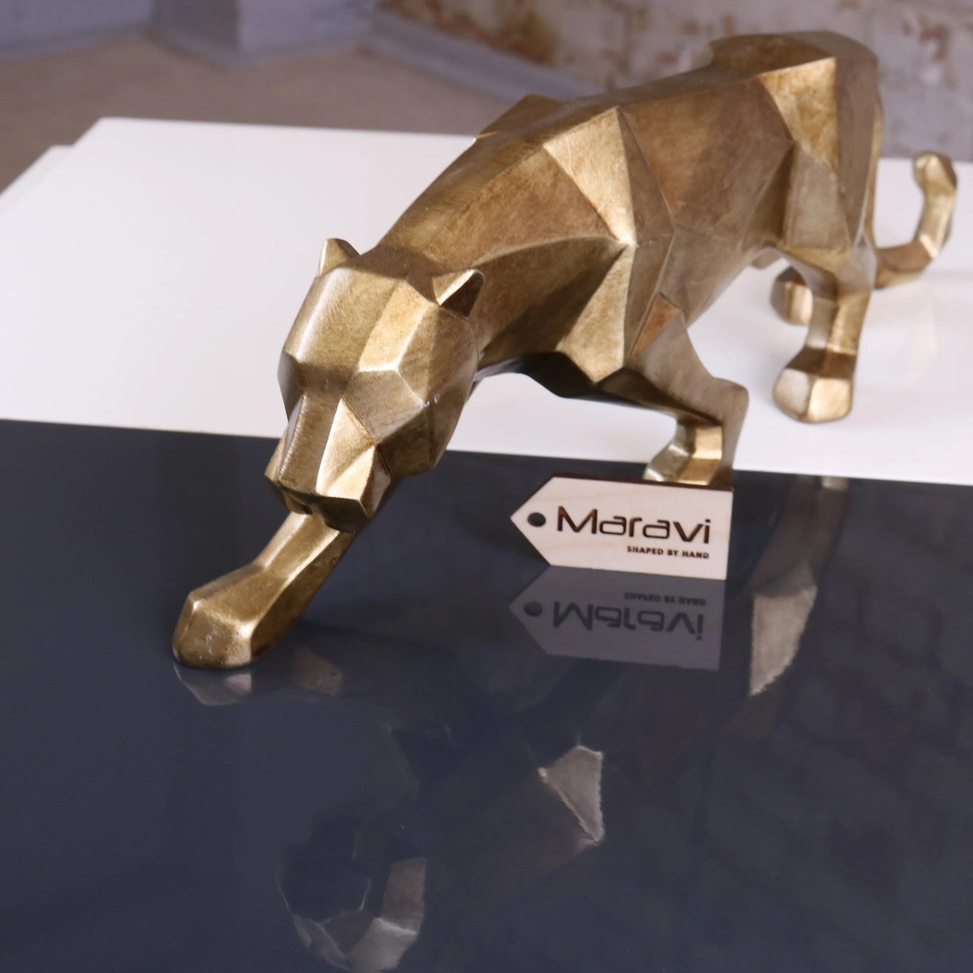 Lirbal Gold Geometric Simple Leopard Sculpture Front View