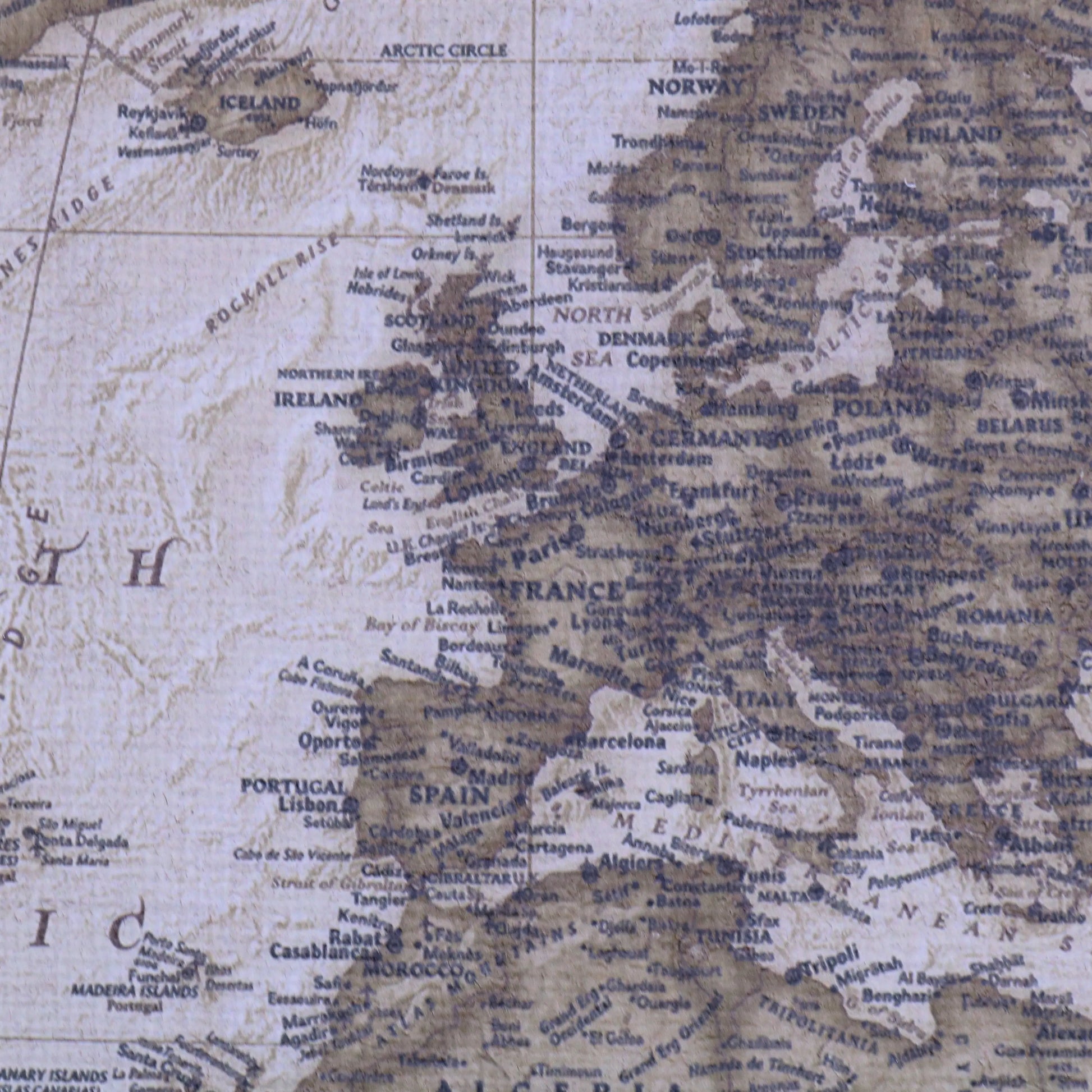 Vintage World Map Canvas Closeup of Printed Design