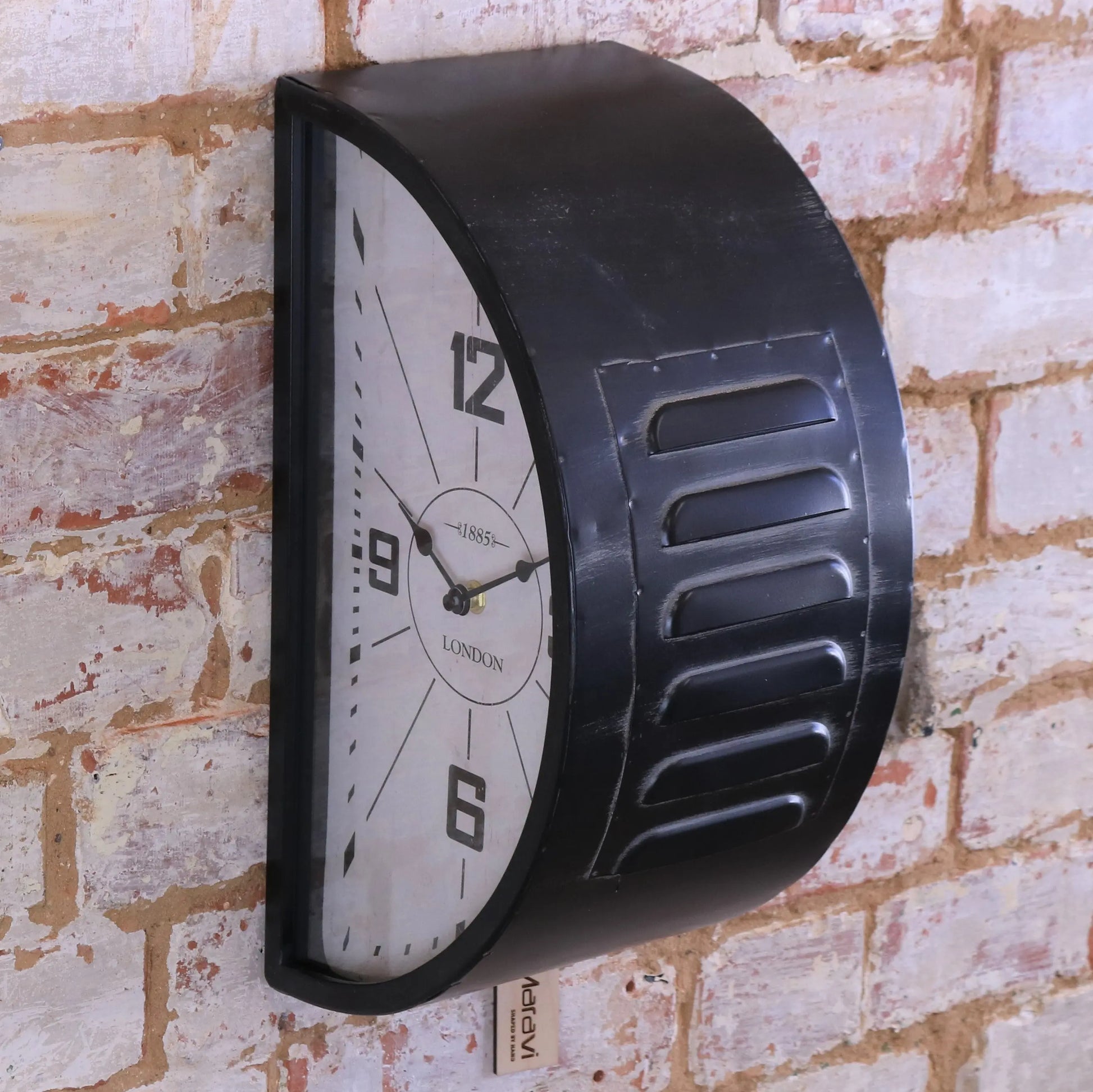 Industrial Railway Style Double Sided Clock Left Side View
