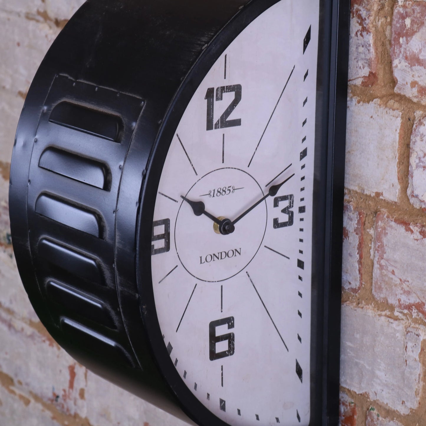 Industrial Railway Style Double Sided Clock Right Side View