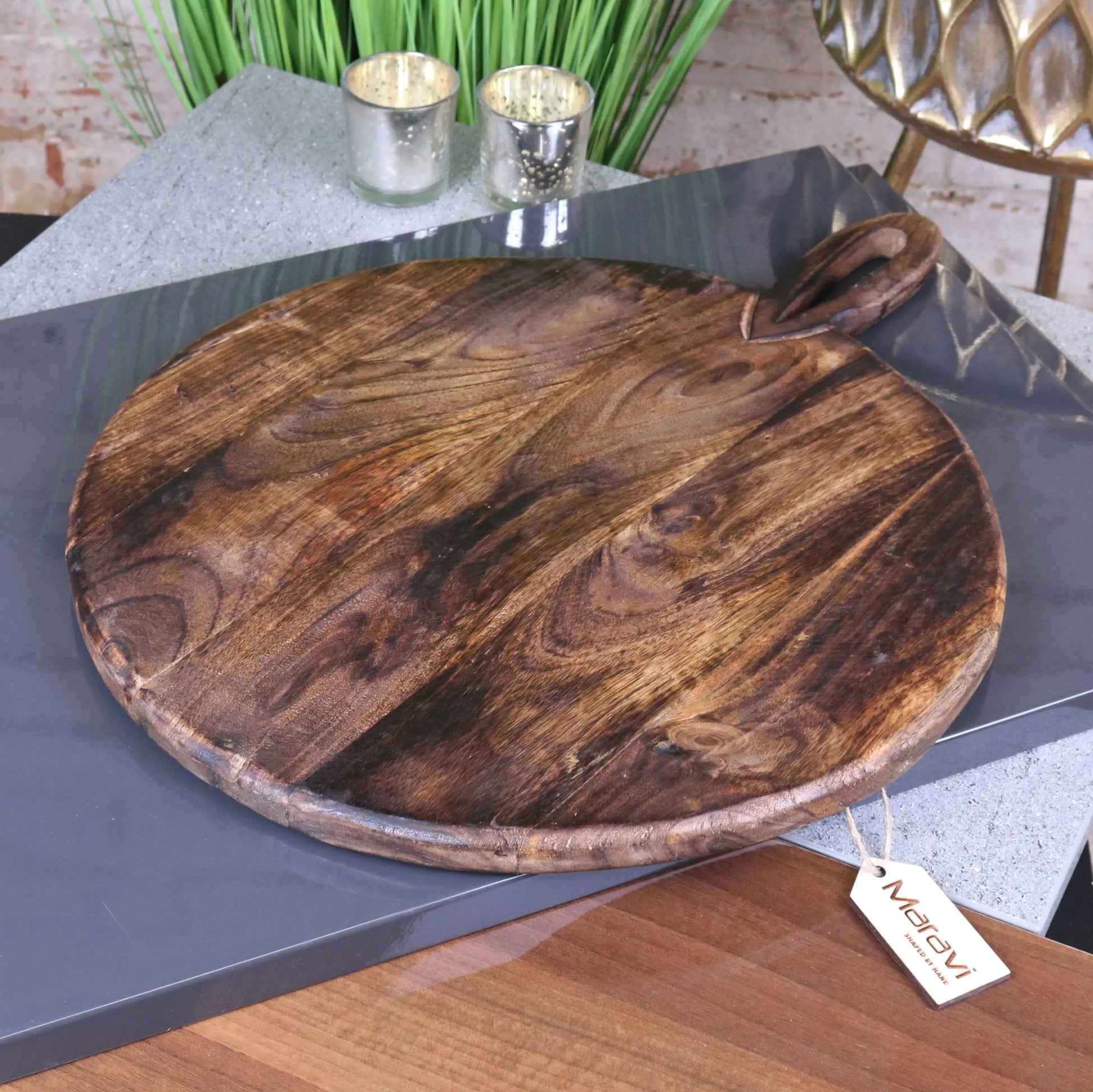 Amba Round Rustic Wooden Serving Board Main Image