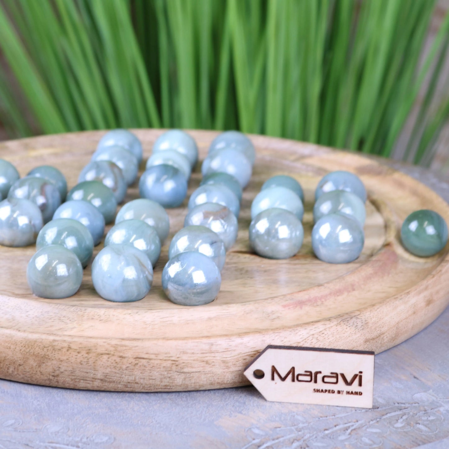 Dinod Large Solitaire Game Set Mango Wood Closeup of Marbles