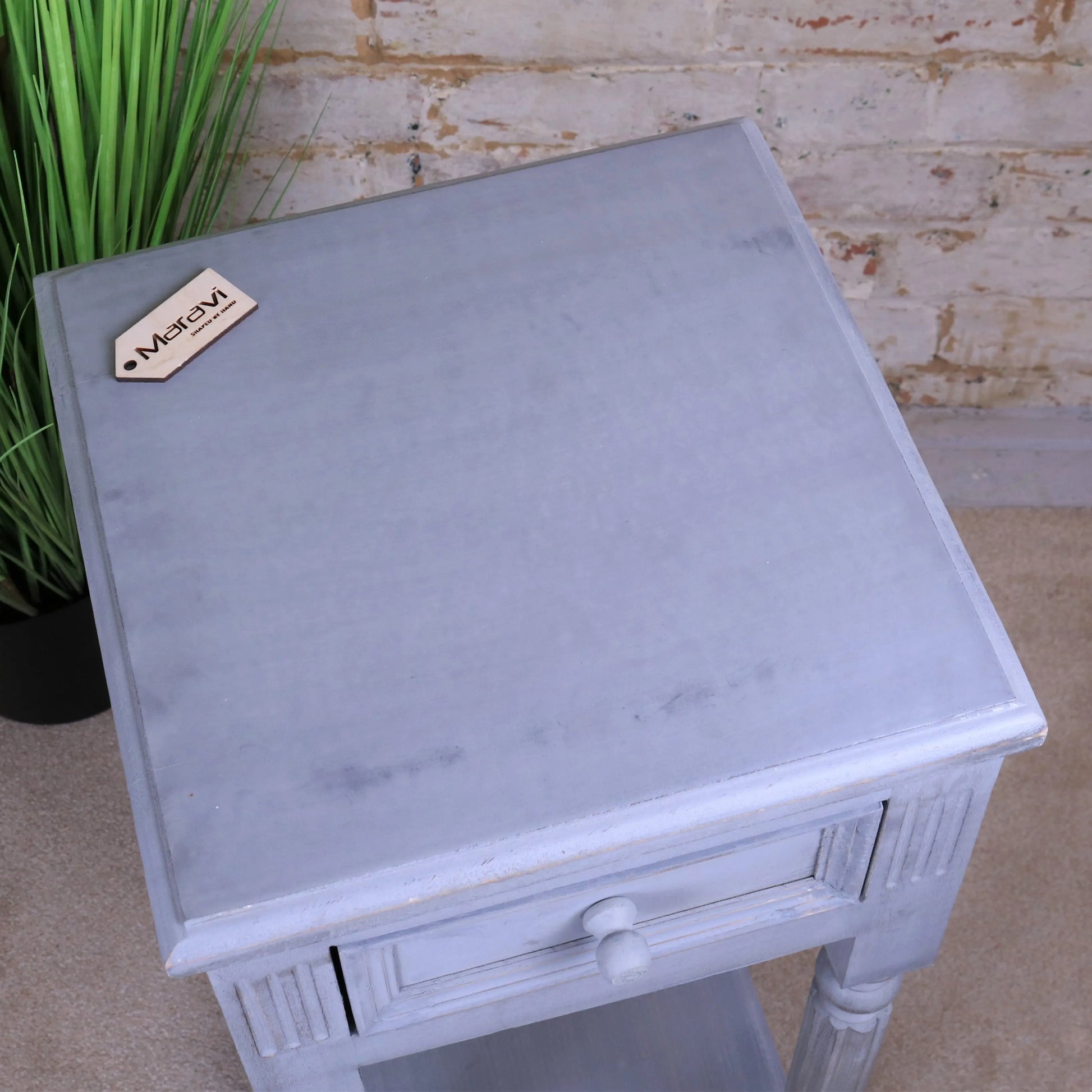 Toyani Square Tall Display Table Grey Painted Table Top