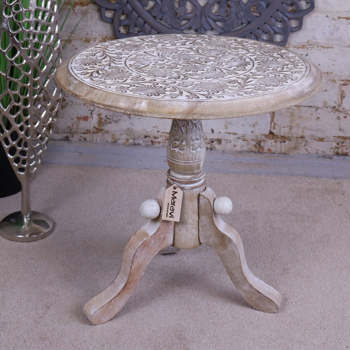 Malwa Round Pedestal Wooden Side Table Main Image