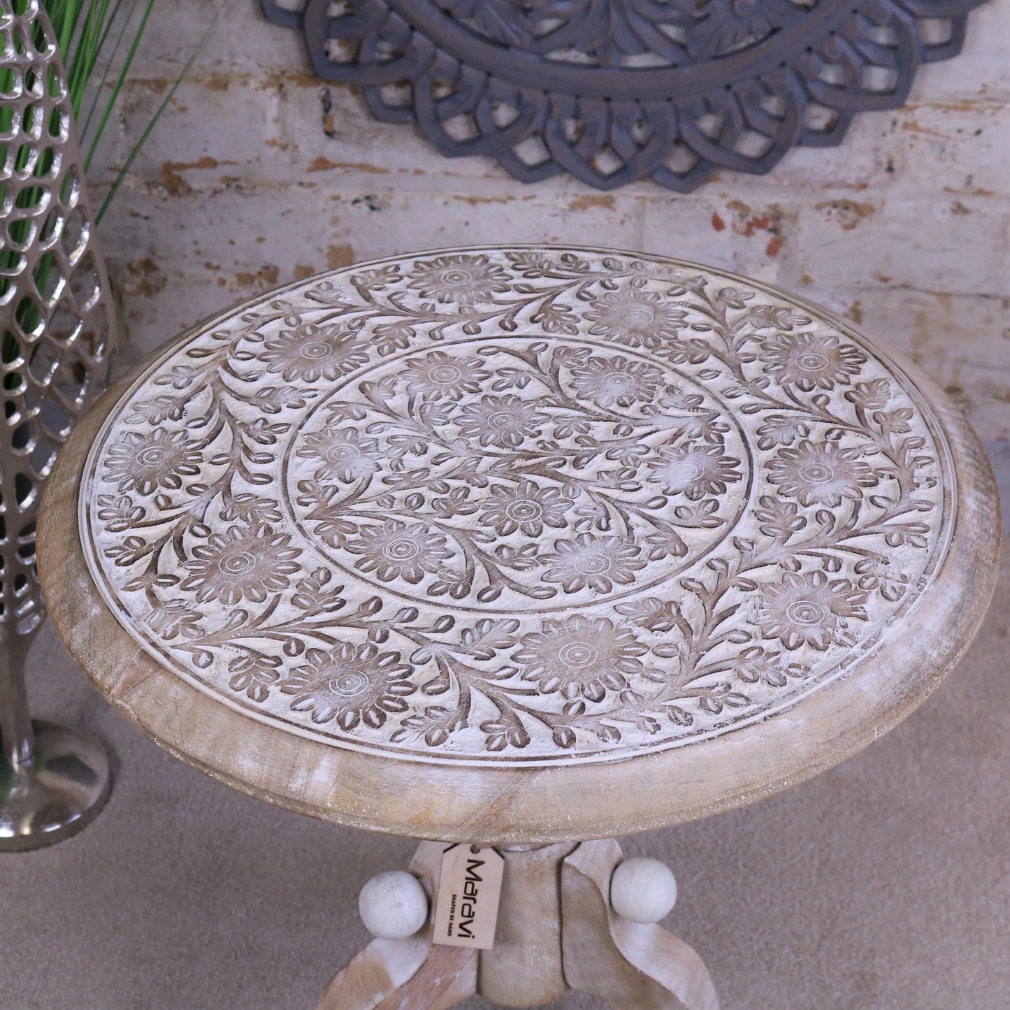 Malwa Round Pedestal Wooden Side Table Top View
