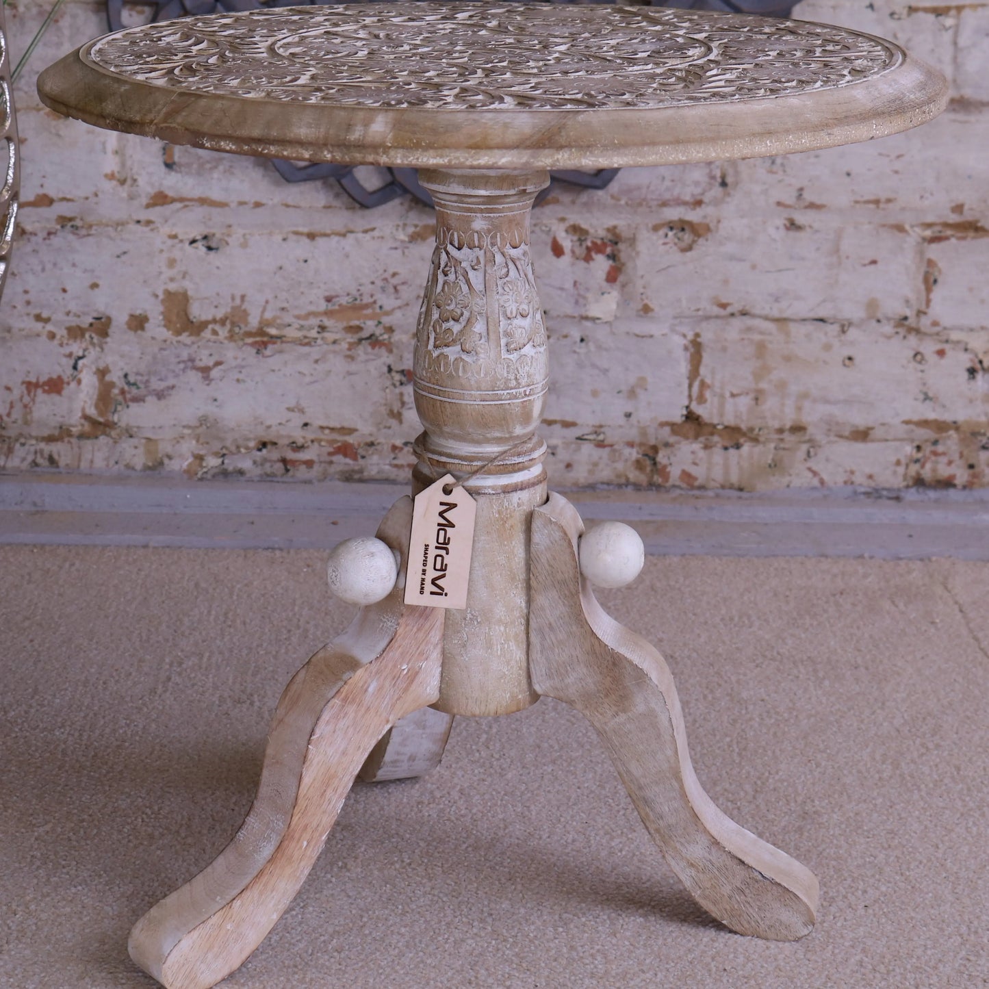 Malwa Round Pedestal Wooden Side Table Ground View