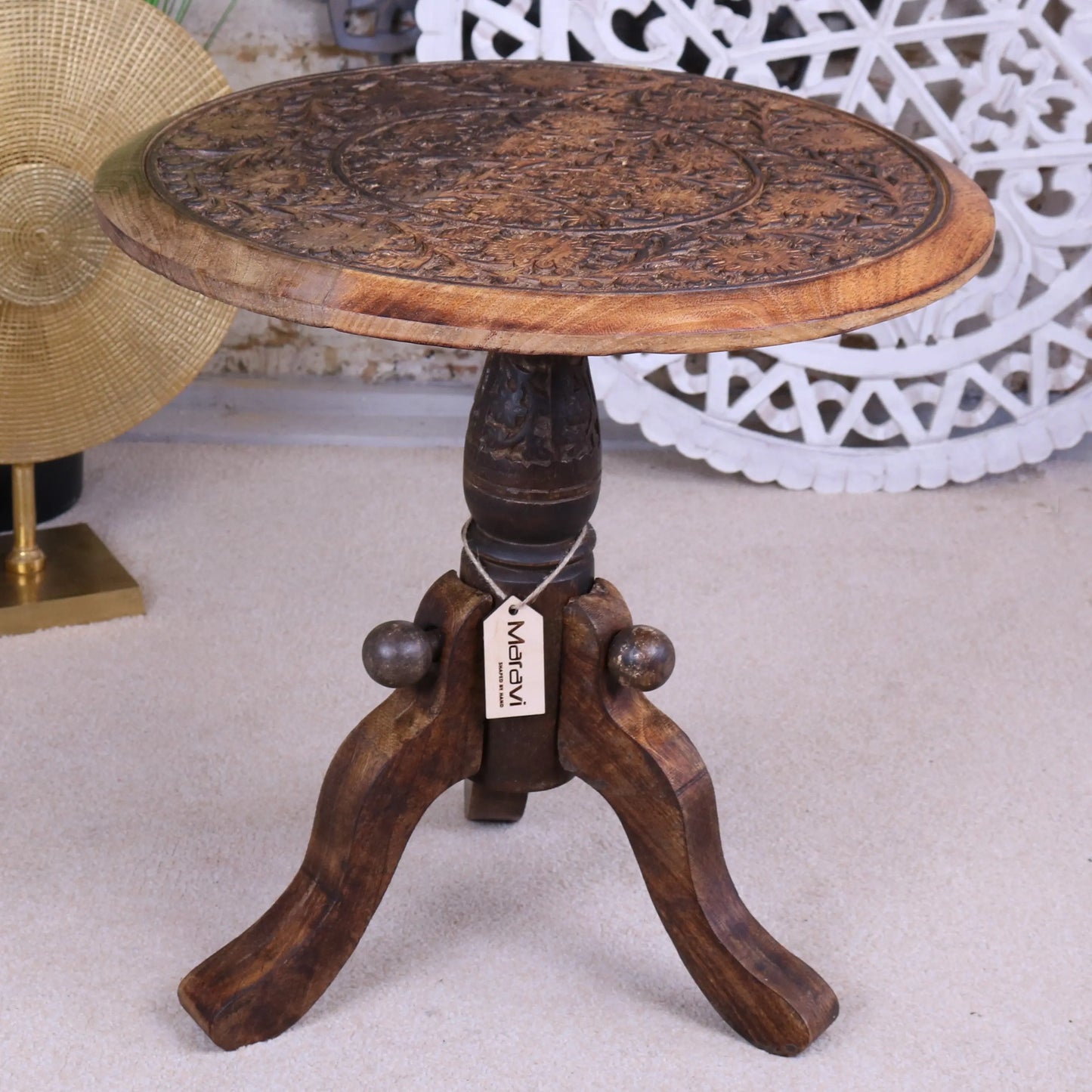 Manka Round Wooden Pedestal Side Table Main Image
