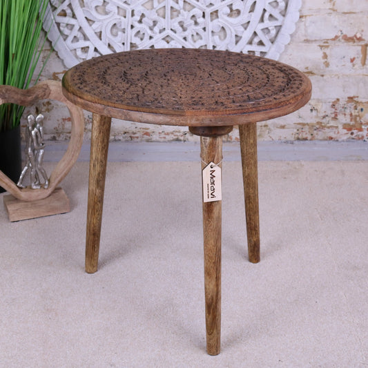 Rawlan Carved Wooden Side Table Burnt Finish Main Image