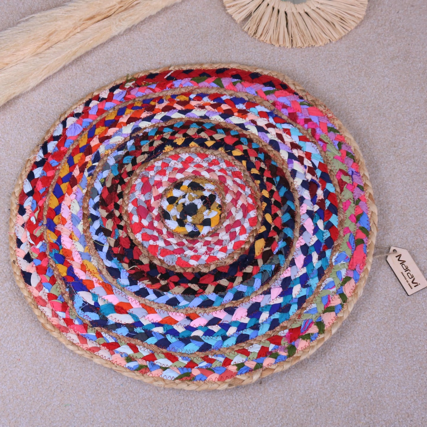 Rohina Cotton Rag and Jute Rug Round Multicoloured 50cm Main Image