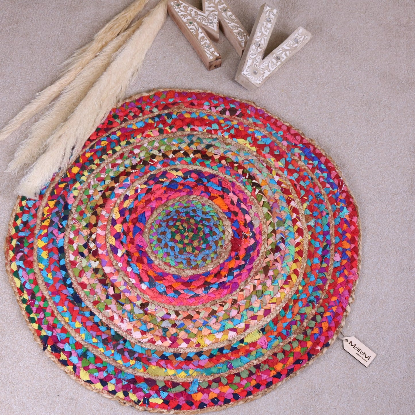 Rohina Cotton Rag and Jute Rug Round Multicoloured 70cm Main Image