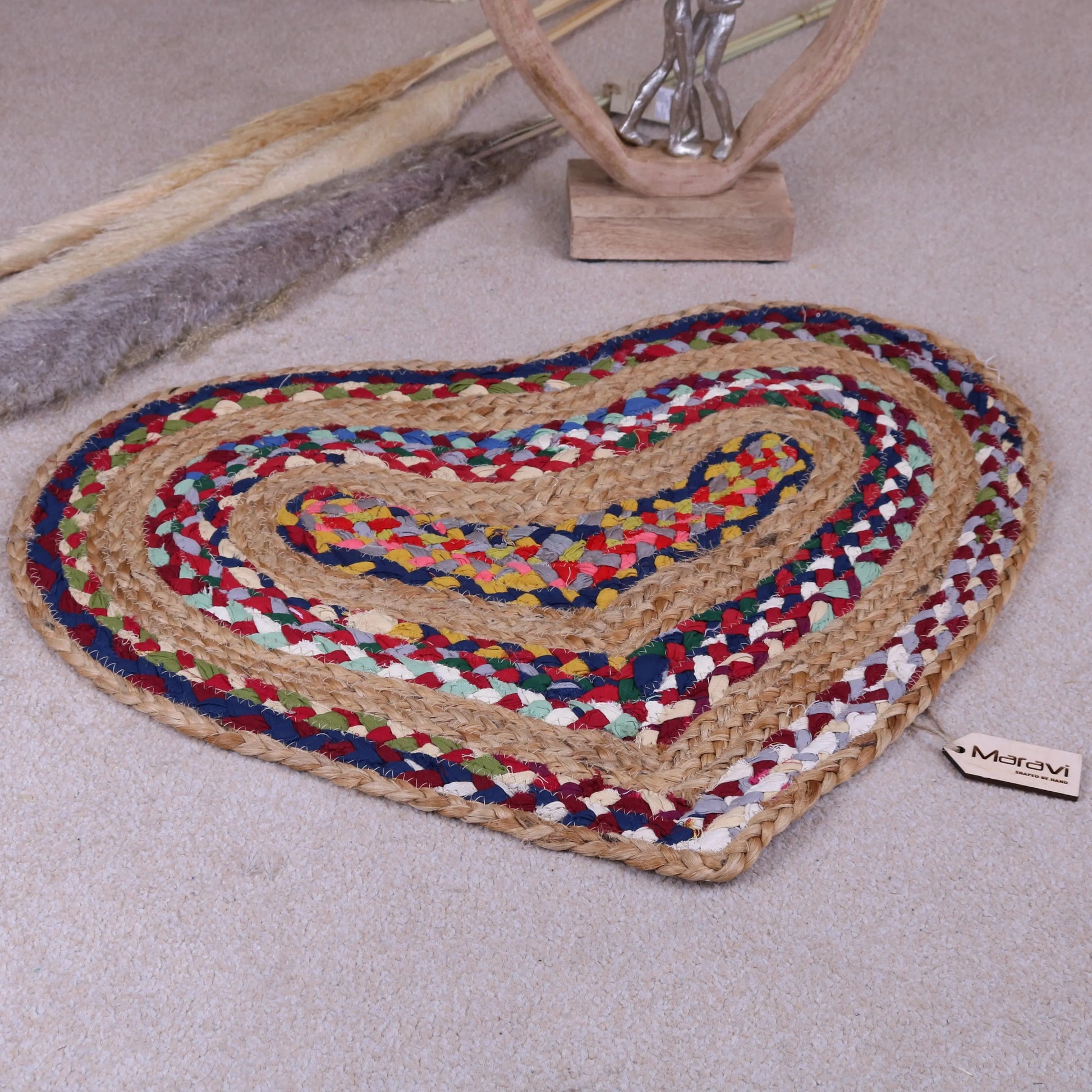 Rongit Heart Shape Doormat Rag Rug Cotton and Jute 60cm Main Image