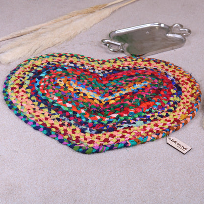 Rongit Heart Shape Doormat Rag Rug Cotton 60cm Angled View