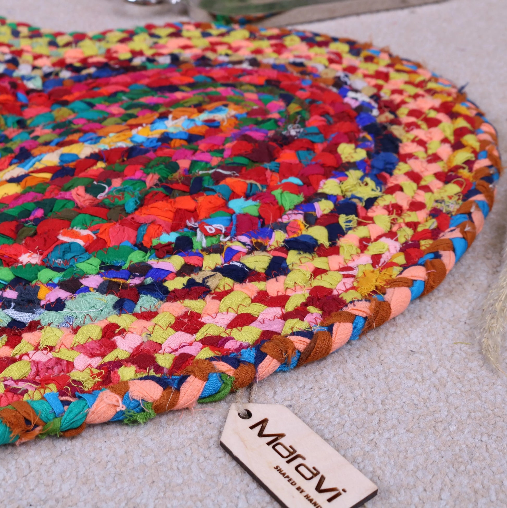 Rongit Heart Shape Doormat Rag Rug Cotton 60cm Closeup of Edge