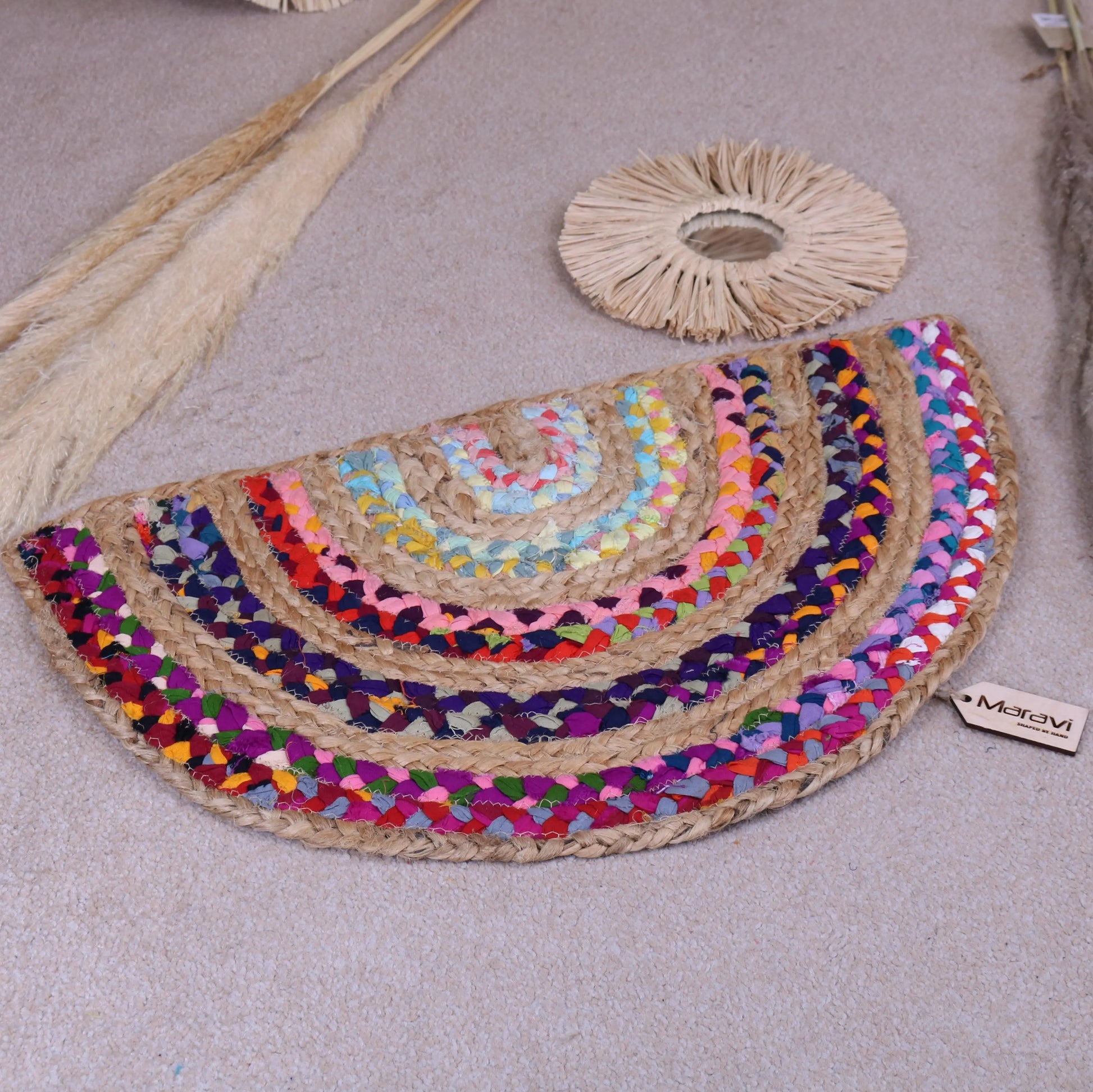 Rongit Rainbow Doormat Recycled Rag Cotton and Jute 60cm Main Image