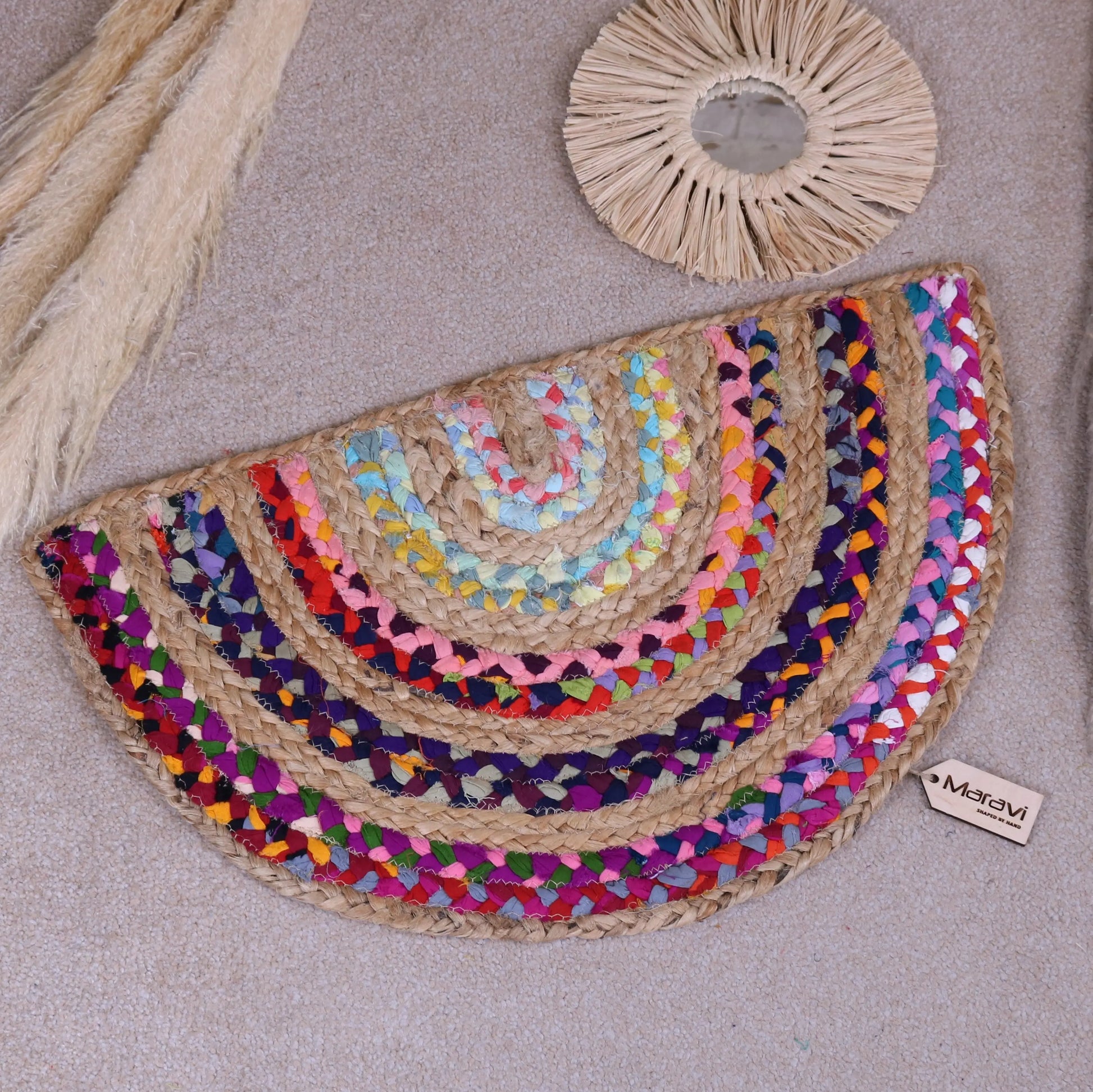 Rongit Rainbow Doormat Recycled Rag Cotton and Jute 60cm Top View